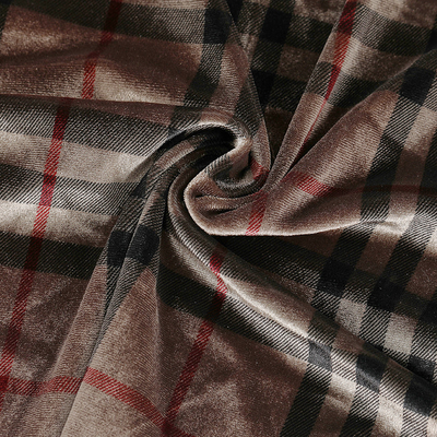 Le plaid de couleur de café a modelé le tissu 240gsm de velours pour le pantalon de rideau en Pillowslip