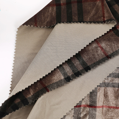 Le plaid de couleur de café a modelé le tissu 240gsm de velours pour le pantalon de rideau en Pillowslip